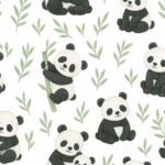 Algodón estampado de osos pandas y bambú