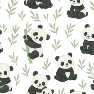 Algodón estampado de osos pandas y bambú