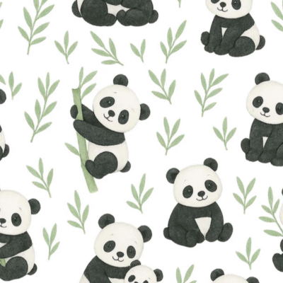 Algodón estampado de osos pandas y bambú