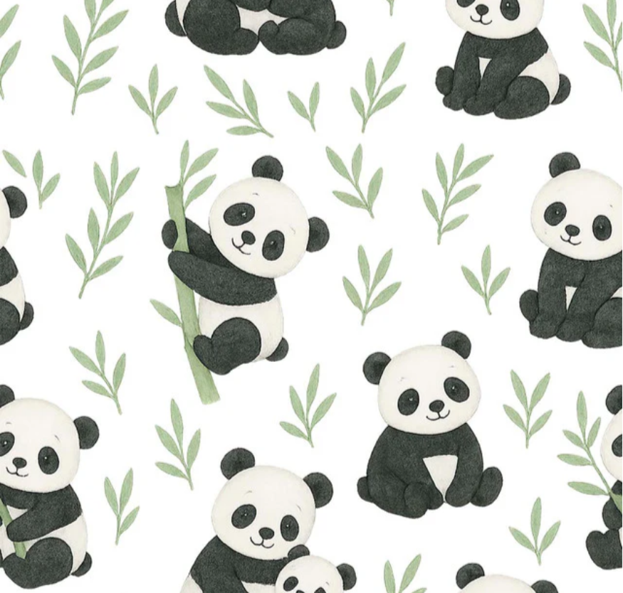 Algodón estampado de osos pandas y bambú Algodón estampado de osos pandas y bambú